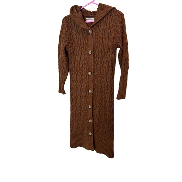Anthropologie Sweater Womens XS Brown Hooded Cable Knit Long Cardigan Duster - Picture 1 of 9